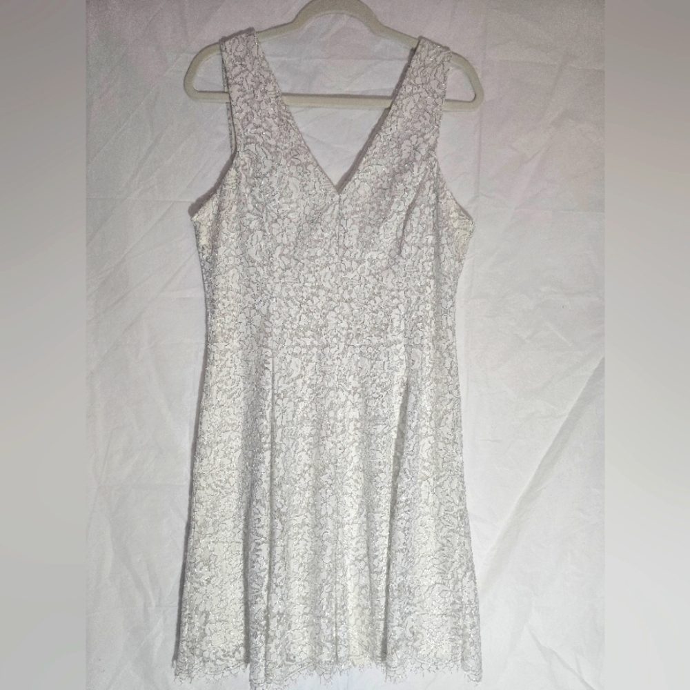 Kensie Dress Ivory Silver Lace Sleeveless Size 12